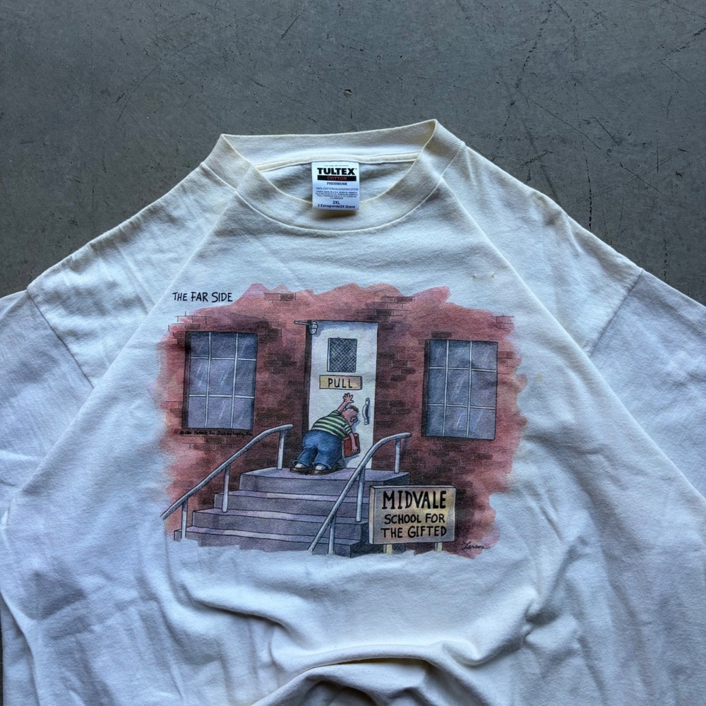 Vintage The Far Side Midvale School for the Gifted Shirt Tultex 2XL White 90s